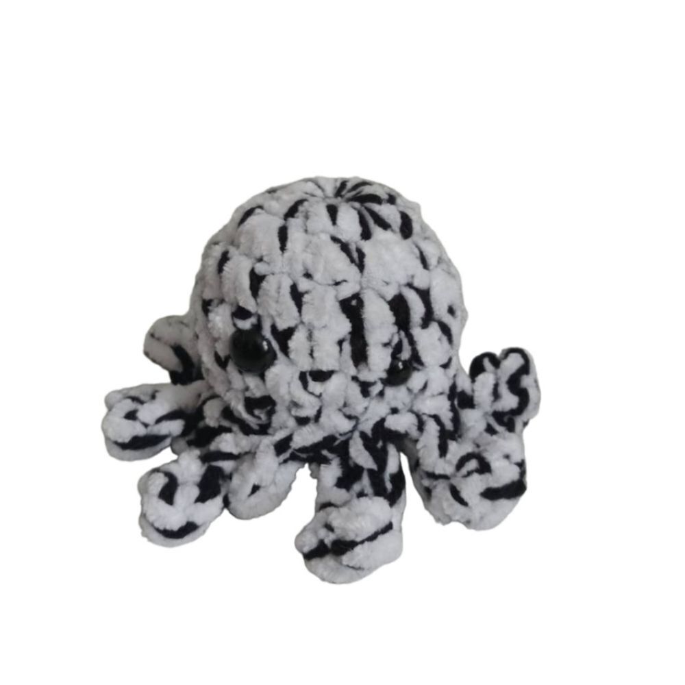 Handmade Crochet Black and White Small Soft Plush Mini Amigurumi Stuffed Octopus